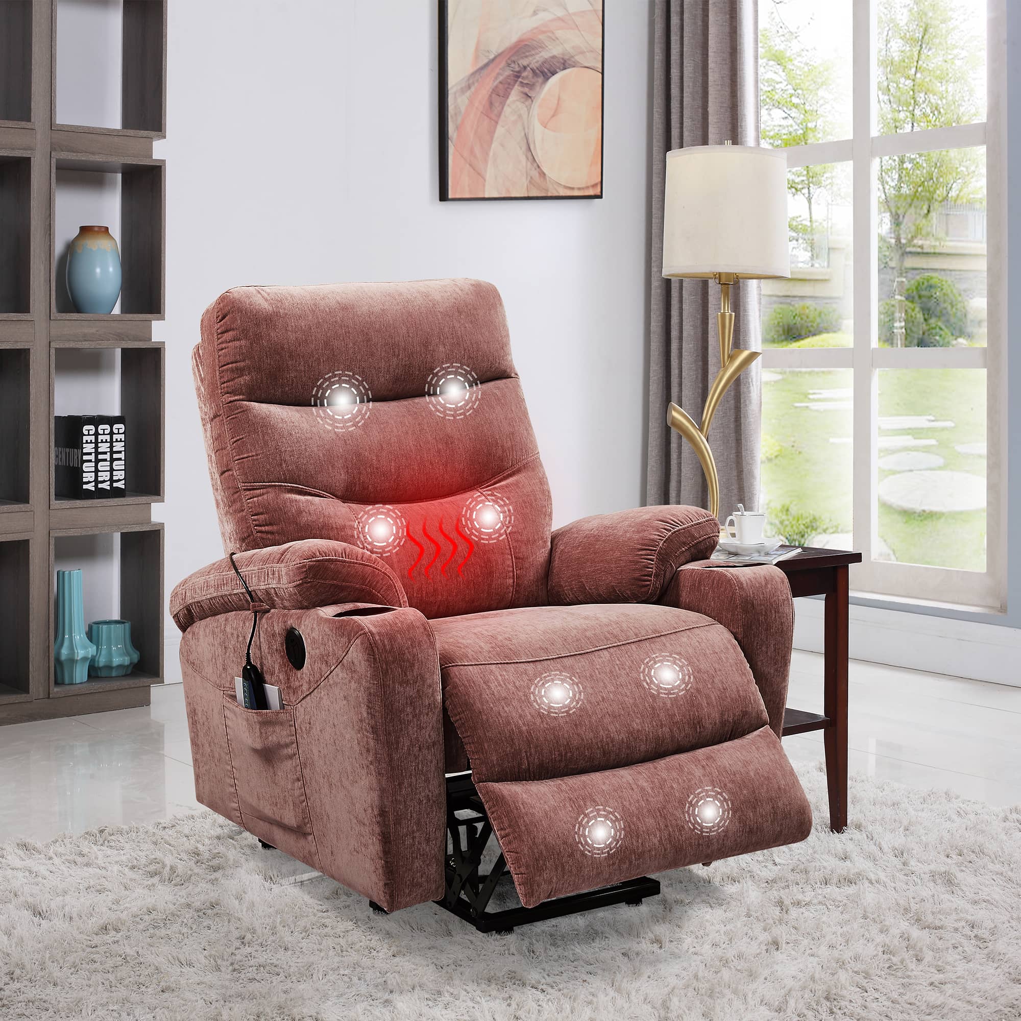 Electric Power Lift Recliner with Massage and Heat, Rose