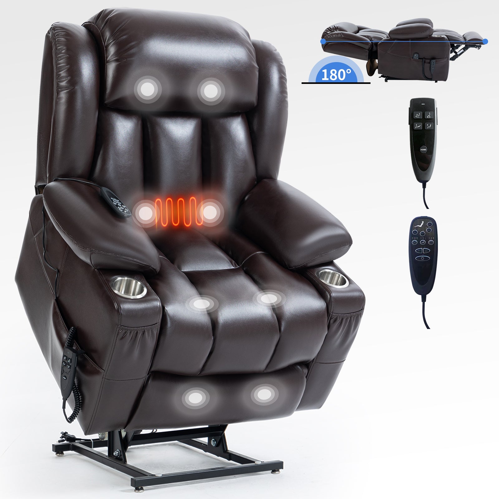 Brown Leatheraire Power Lift Recliner Chair, Heat and Massage remotes
