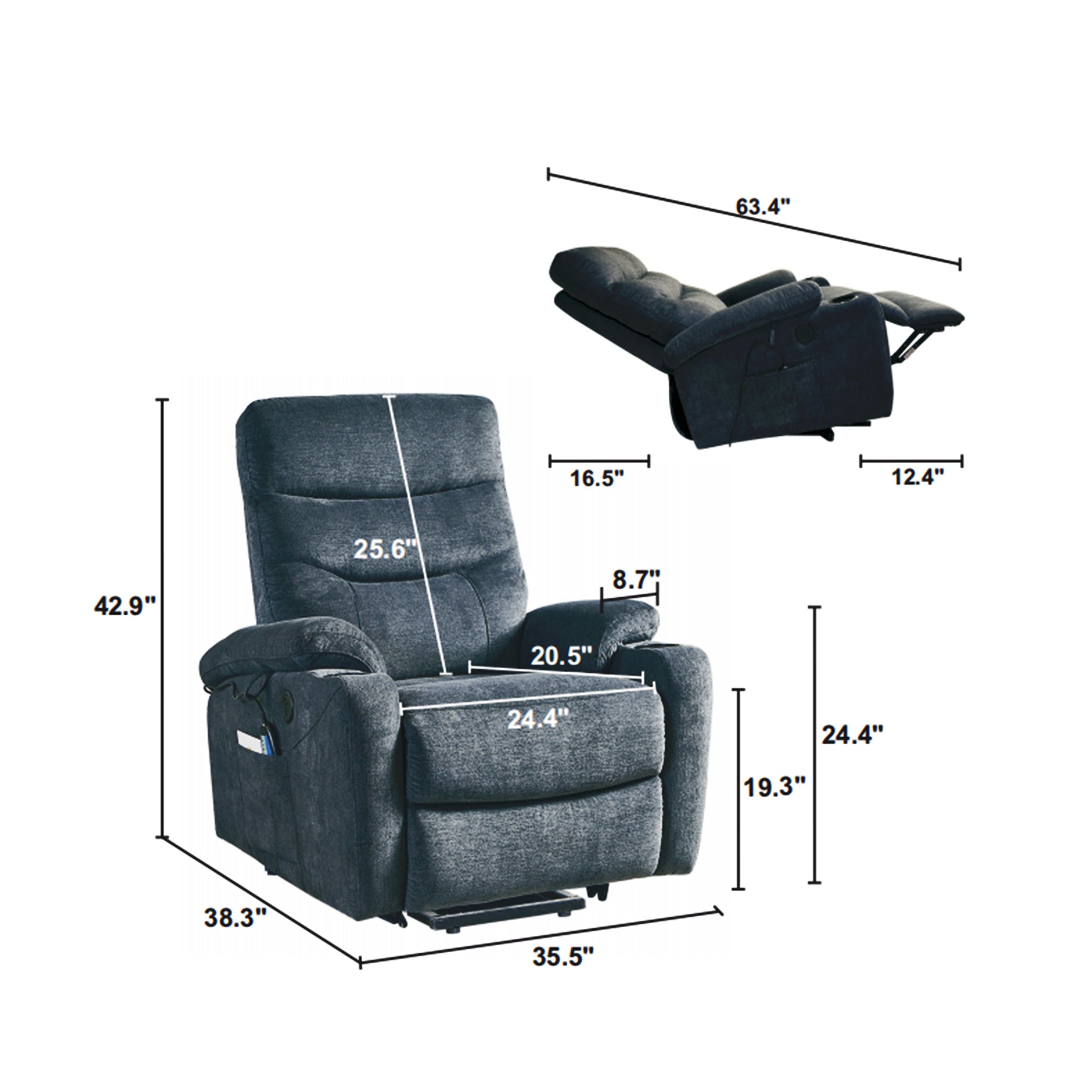 Dark Brown Power Lift Recliner Measurements 