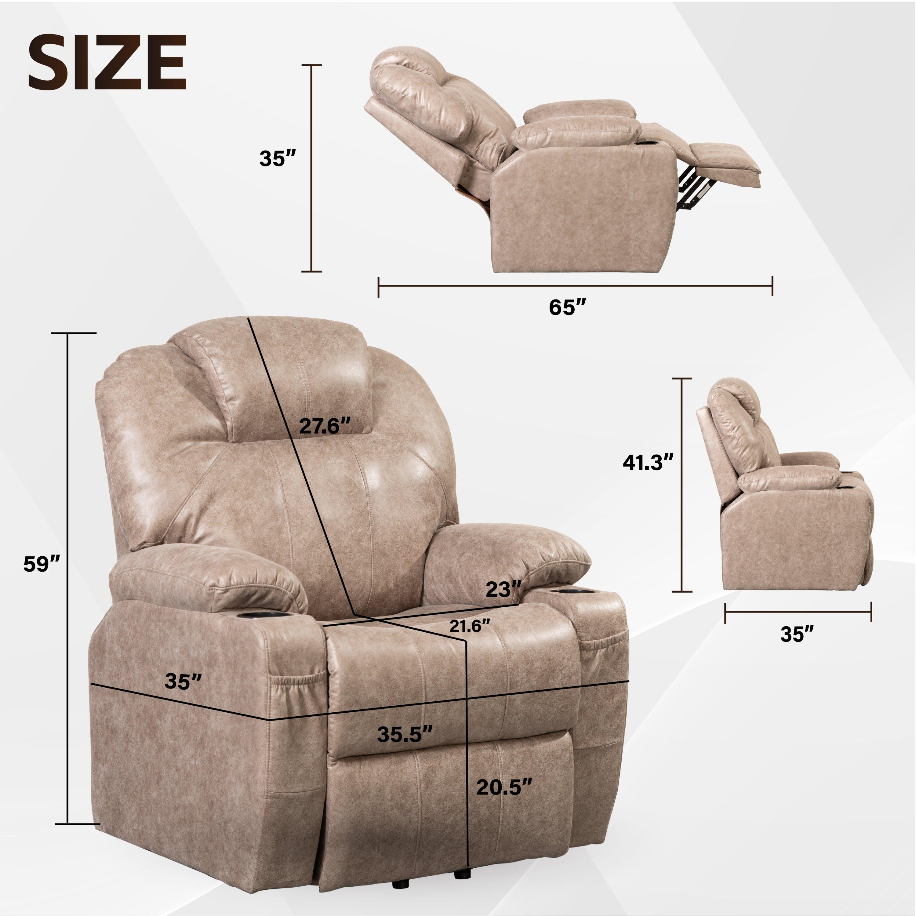 Beige Lift Chair Recliner with massage and heat, dimensions