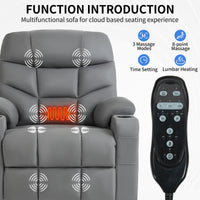 Grey Power Lift Recliner Chair with Vibration Massage and Lumbar Heat, massage remote