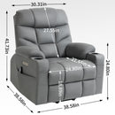 Grey Power Lift Recliner Chair with Vibration Massage and Lumbar Heat, measurements