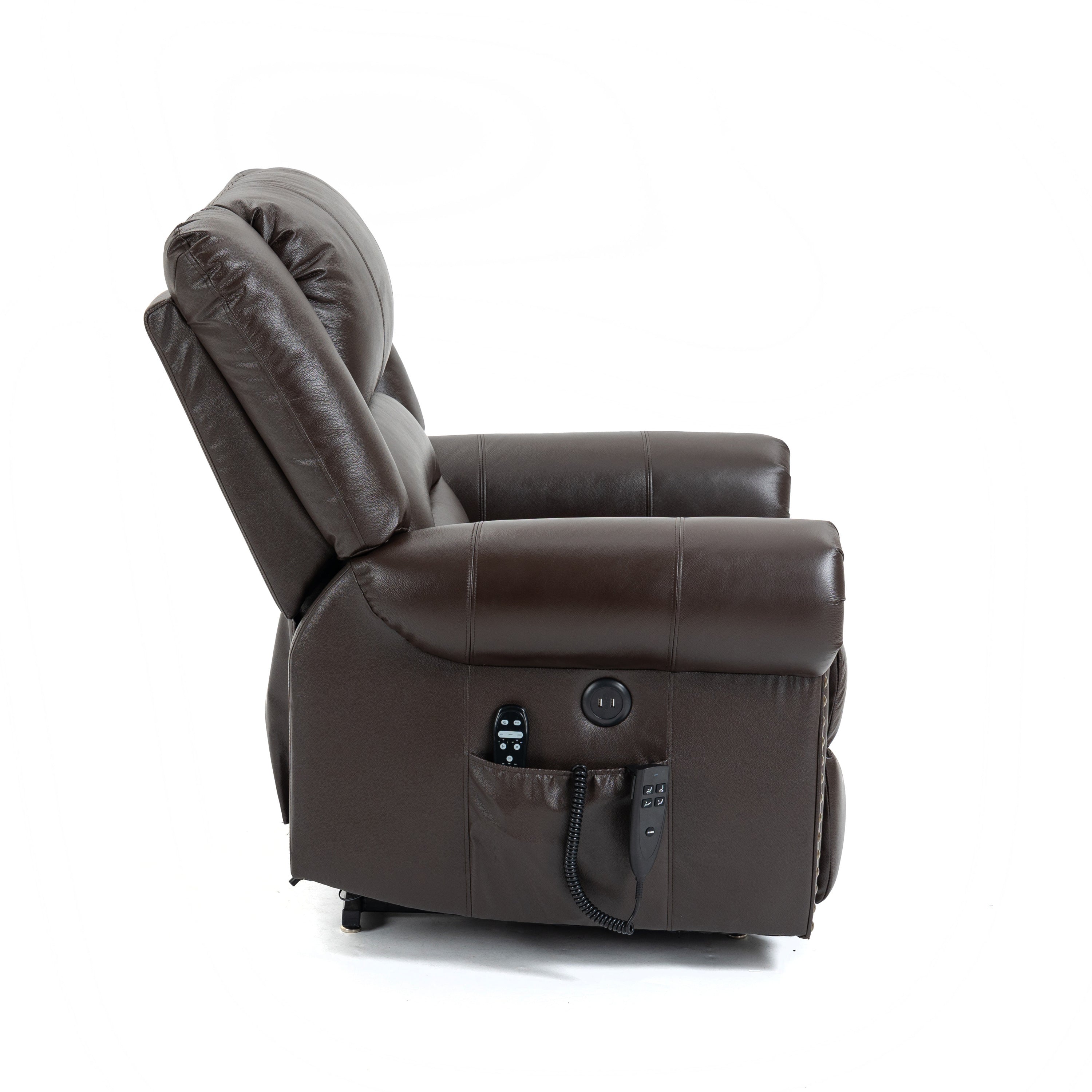 Genuine Leather Power Lift Recliner Chair with Heat, Massage and Infinite Positioning, Brown