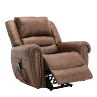 Nut Brown Power Lift Recliner Chair with Massage and Heat, partially reclined