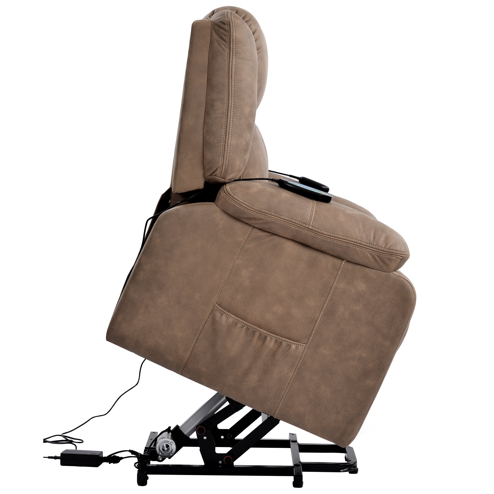 Brown Power Lift Chair Right Side Profile with Lift Extended