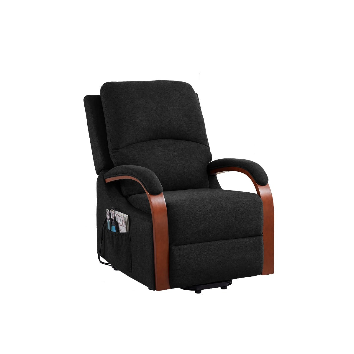 Power Lift Recliner Message Chair Soft Charcoal colored Fabric front view no background