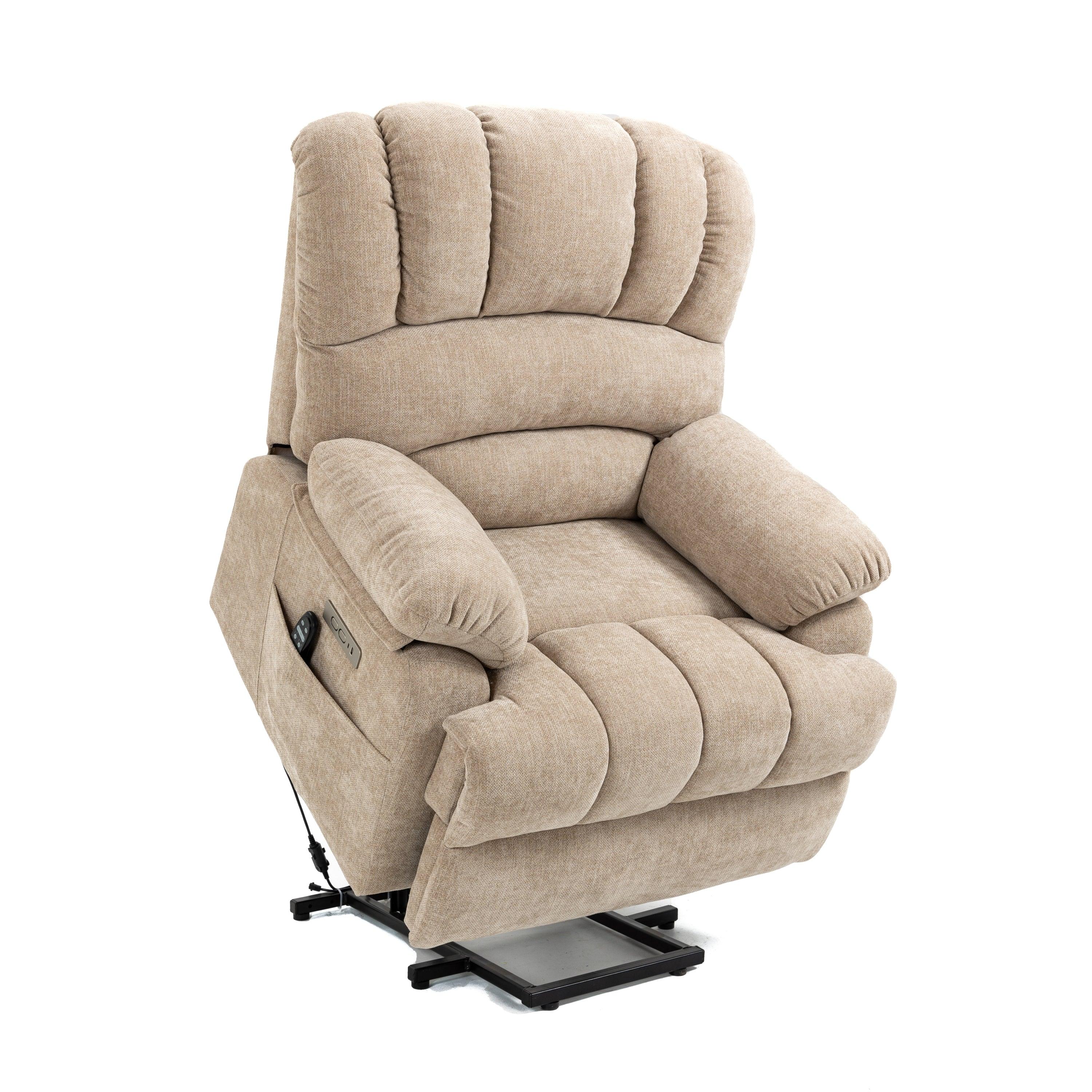 Large Power Lift Recliner Chair with Heat and Massage, raised, angle