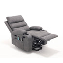 Overstuffed Large Power Lift Recliner with Massage and Heat, Gray, reclined