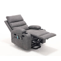 Overstuffed Large Power Lift Recliner with Massage and Heat, Gray, reclined