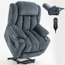 Blue Chenille Power Lift Recliner Chair, Heavy Duty Motion Mechanism with 8 - Point Vibration Massage and Lumbar Heating, USB and Type - C Ports, Stainless Steel Cup Holders - My Lift Chair
