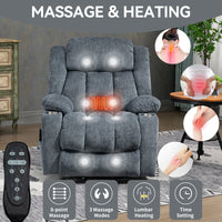 Blue Chenille Power Lift Recliner Chair, Heavy Duty Motion Mechanism with 8 - Point Vibration Massage and Lumbar Heating, USB and Type - C Ports, Stainless Steel Cup Holders - My Lift Chair