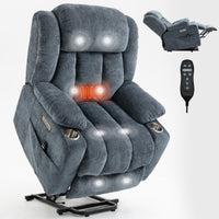 Blue Chenille Power Lift Recliner Chair, Heavy Duty Motion Mechanism with 8 - Point Vibration Massage and Lumbar Heating, USB and Type - C Ports, Stainless Steel Cup Holders - My Lift Chair