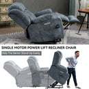 Blue Chenille Power Lift Recliner Chair, Heavy Duty Motion Mechanism with 8 - Point Vibration Massage and Lumbar Heating, USB and Type - C Ports, Stainless Steel Cup Holders - My Lift Chair