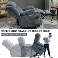 Blue Chenille Power Lift Recliner Chair, Heavy Duty Motion Mechanism with 8 - Point Vibration Massage and Lumbar Heating, USB and Type - C Ports, Stainless Steel Cup Holders - My Lift Chair