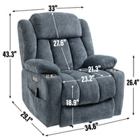 Blue Chenille Power Lift Recliner Chair, Heavy Duty Motion Mechanism with 8 - Point Vibration Massage and Lumbar Heating, USB and Type - C Ports, Stainless Steel Cup Holders - My Lift Chair