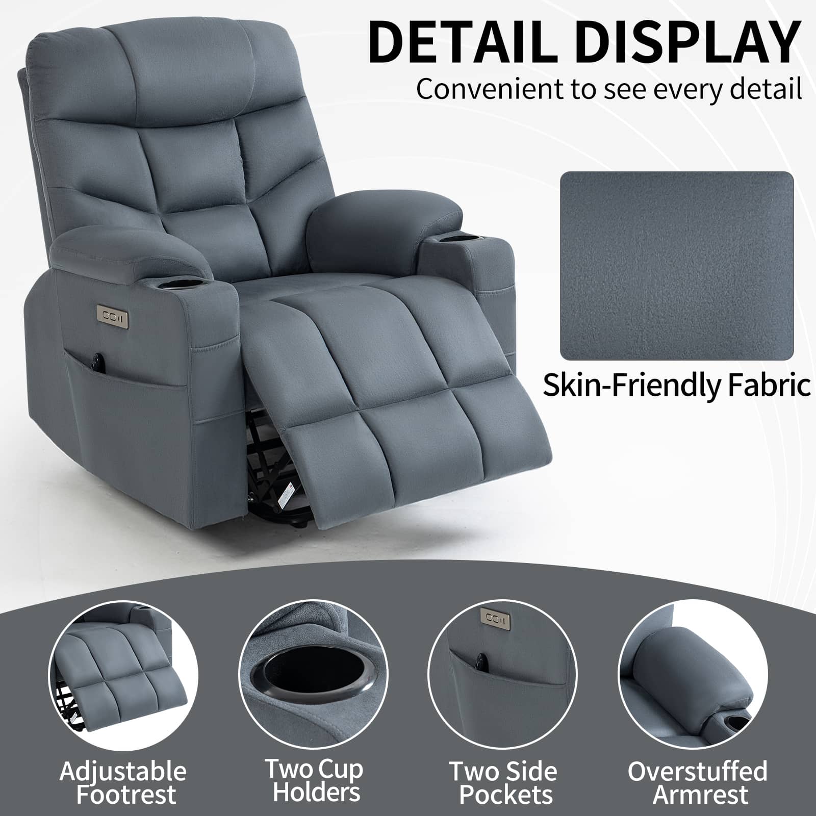 Blue Power Lift Recliner Chair with Vibration Massage and Lumbar Heat - My Lift Chair
