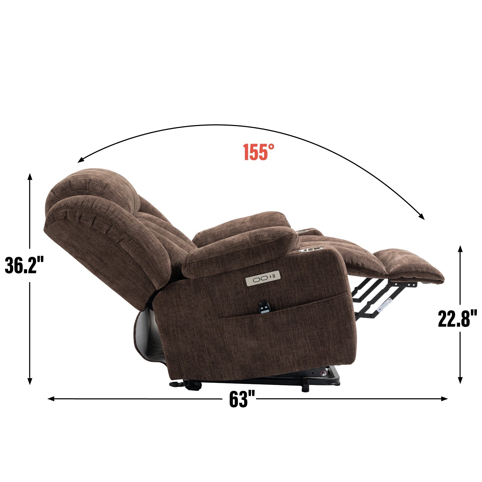 Brown Chenille Power Lift Recliner Chair, Heavy Duty Motion Mechanism with 8 - Point Vibration Massage and Lumbar Heating, USB and Type - C Ports, Stainless Steel Cup Holders - My Lift Chair
