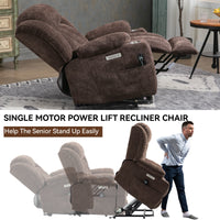 Brown Chenille Power Lift Recliner Chair, Heavy Duty Motion Mechanism with 8 - Point Vibration Massage and Lumbar Heating, USB and Type - C Ports, Stainless Steel Cup Holders - My Lift Chair