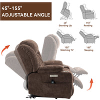 Brown Chenille Power Lift Recliner Chair, Heavy Duty Motion Mechanism with 8 - Point Vibration Massage and Lumbar Heating, USB and Type - C Ports, Stainless Steel Cup Holders - My Lift Chair