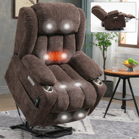 Brown Chenille Power Lift Recliner Chair, Heavy Duty Motion Mechanism with 8 - Point Vibration Massage and Lumbar Heating, USB and Type - C Ports, Stainless Steel Cup Holders - My Lift Chair