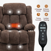 Brown Chenille Power Lift Recliner Chair, Heavy Duty Motion Mechanism with 8 - Point Vibration Massage and Lumbar Heating, USB and Type - C Ports, Stainless Steel Cup Holders - My Lift Chair