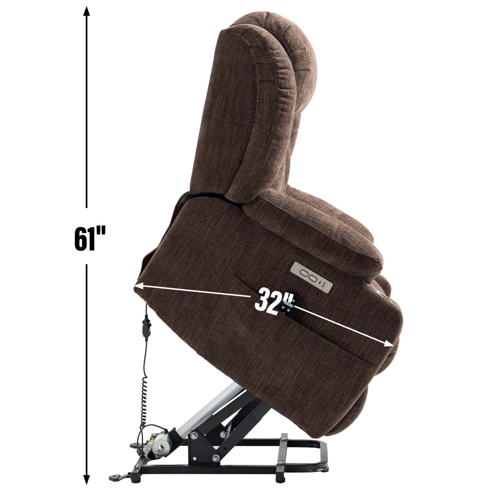 Brown Chenille Power Lift Recliner Chair, Heavy Duty Motion Mechanism with 8 - Point Vibration Massage and Lumbar Heating, USB and Type - C Ports, Stainless Steel Cup Holders - My Lift Chair