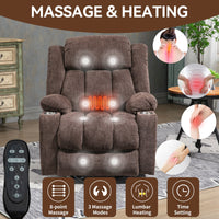 Brown Chenille Power Lift Recliner Chair, Heavy Duty Motion Mechanism with 8 - Point Vibration Massage and Lumbar Heating, USB and Type - C Ports, Stainless Steel Cup Holders - My Lift Chair