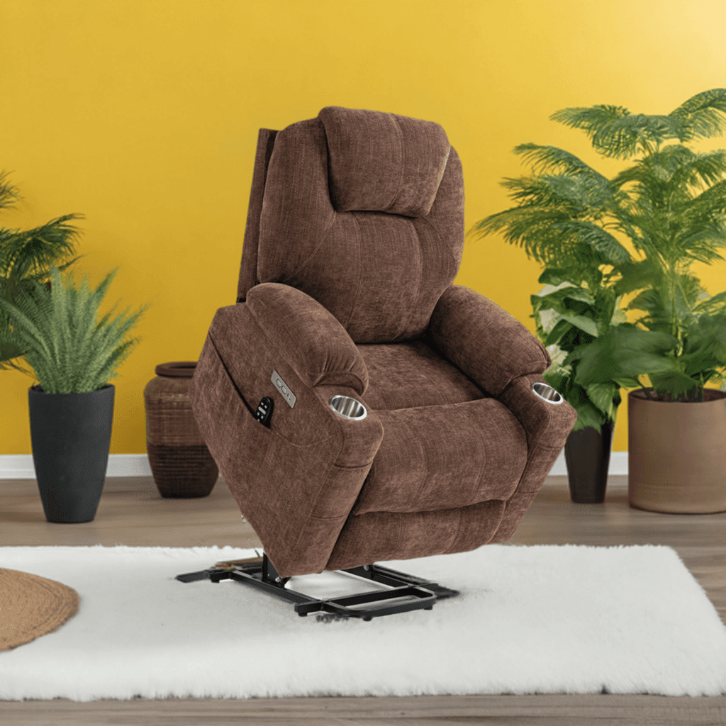 Brown Chenille Power Lift Recliner Chair, with Vibration Massage and Lumbar Heat - My Lift Chair