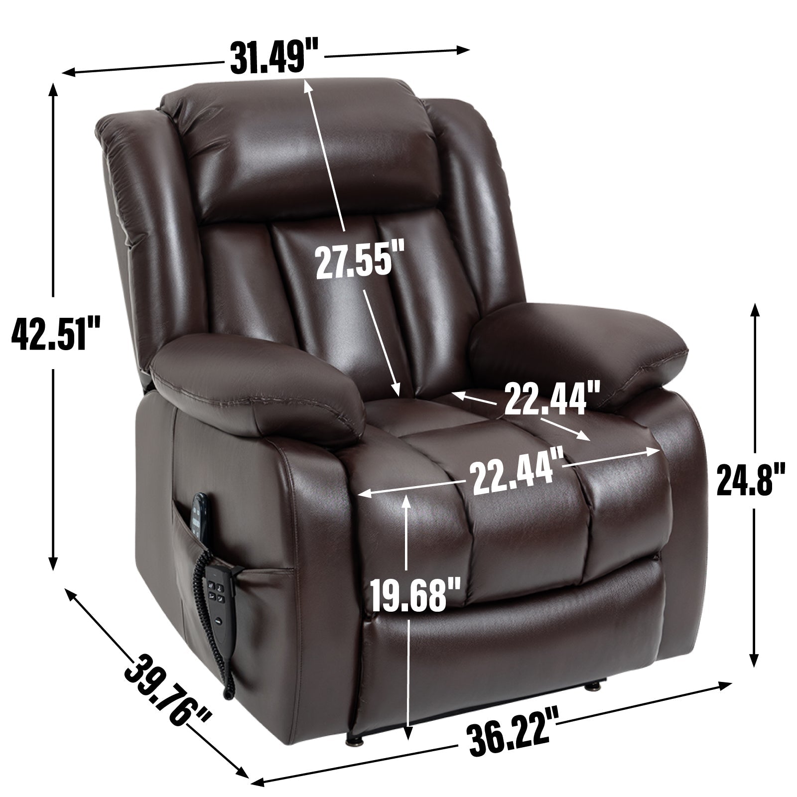 Brown Dual Motor Infinite Position Electric Medium size Power Lift Recliner Chair with 8 - Point Vibration Massage and Lumbar Heating - My Lift Chair