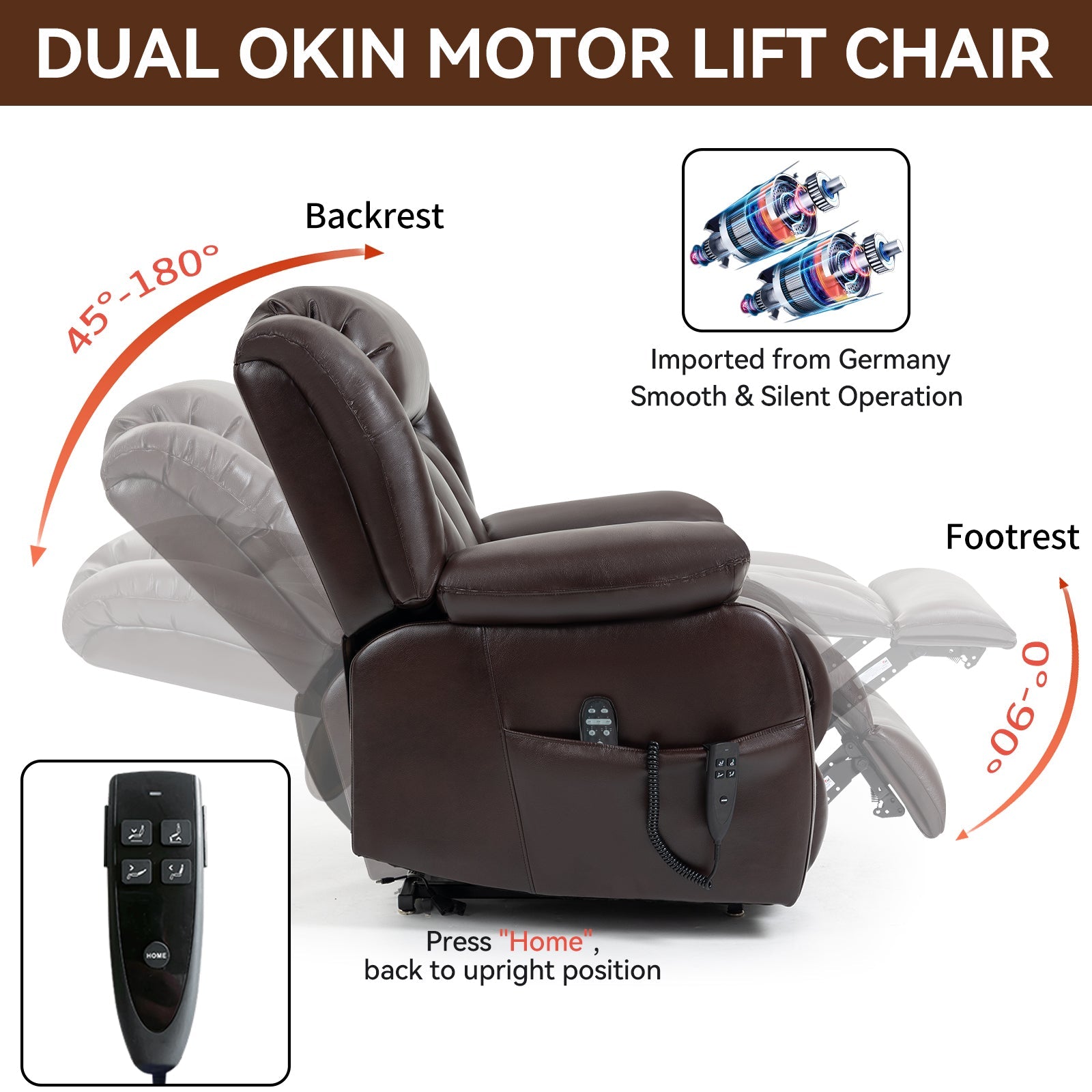 Brown Dual Motor Infinite Position Electric Medium size Power Lift Recliner Chair with 8 - Point Vibration Massage and Lumbar Heating - My Lift Chair