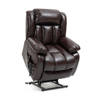 Brown Power Lift Recliner Chair angle view, lifted