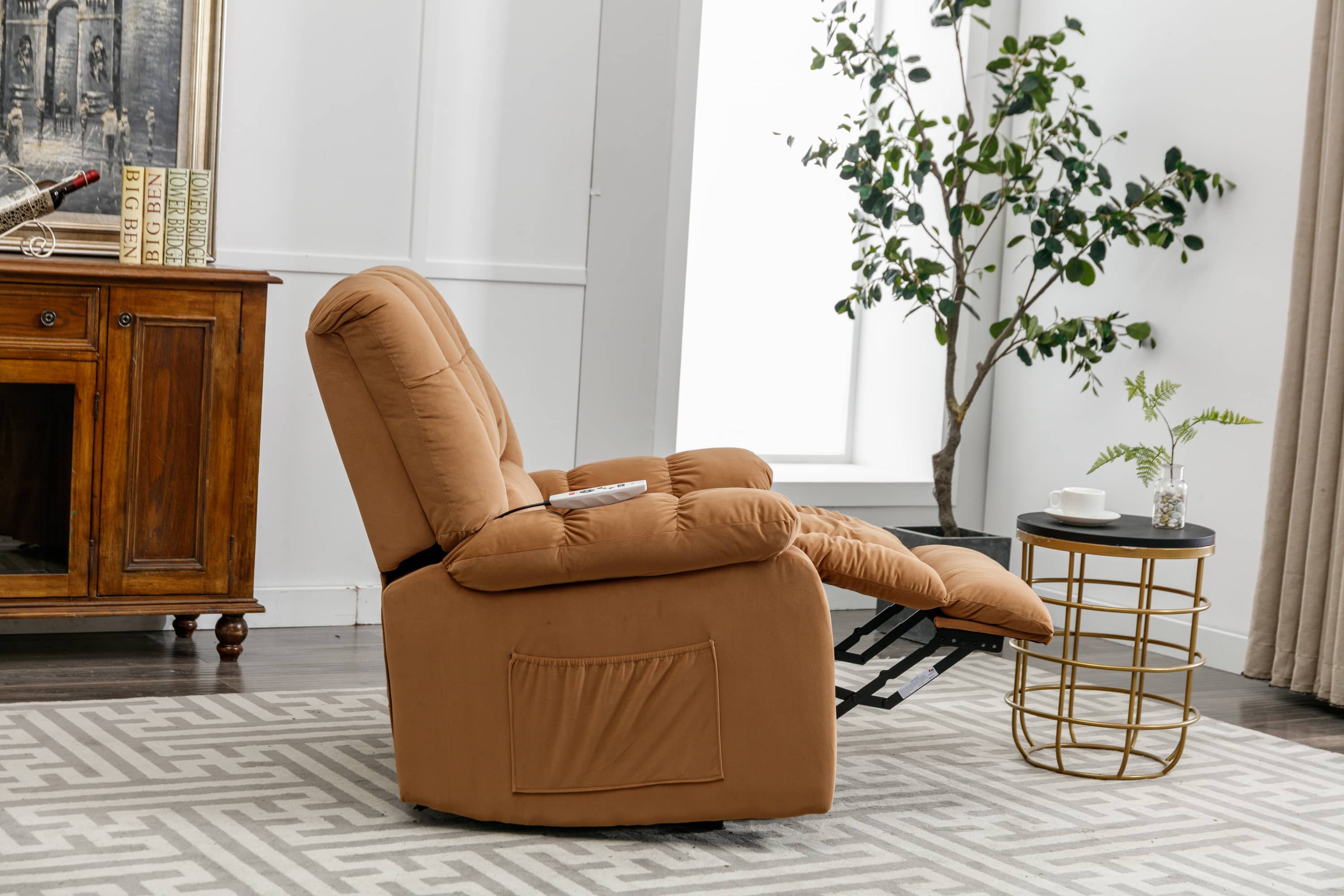 Beige Power Lift Chair Right Profile Foot Raised or TV Position