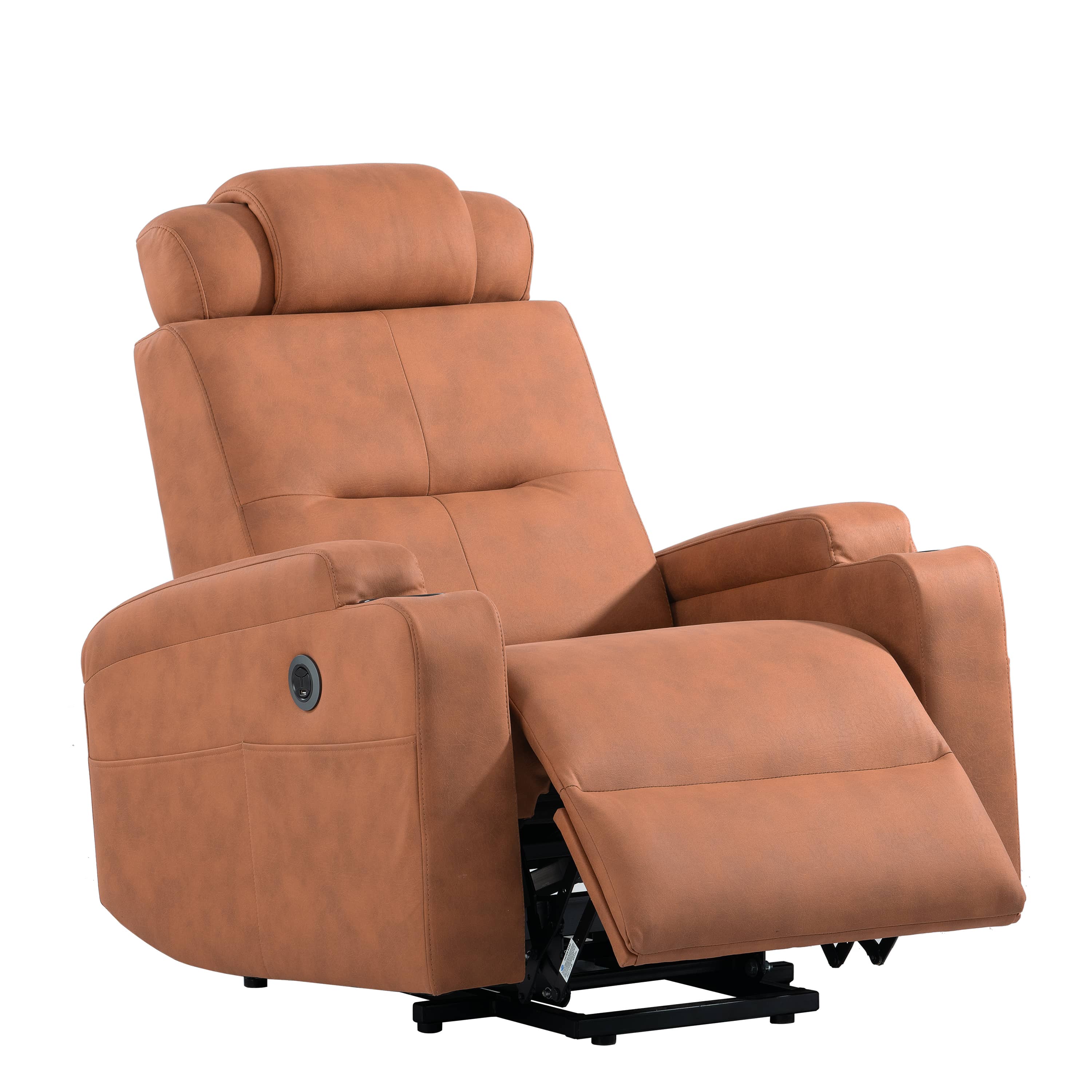 Orange Power Lift Chair with Headrest and Footrest Extended Front Profile