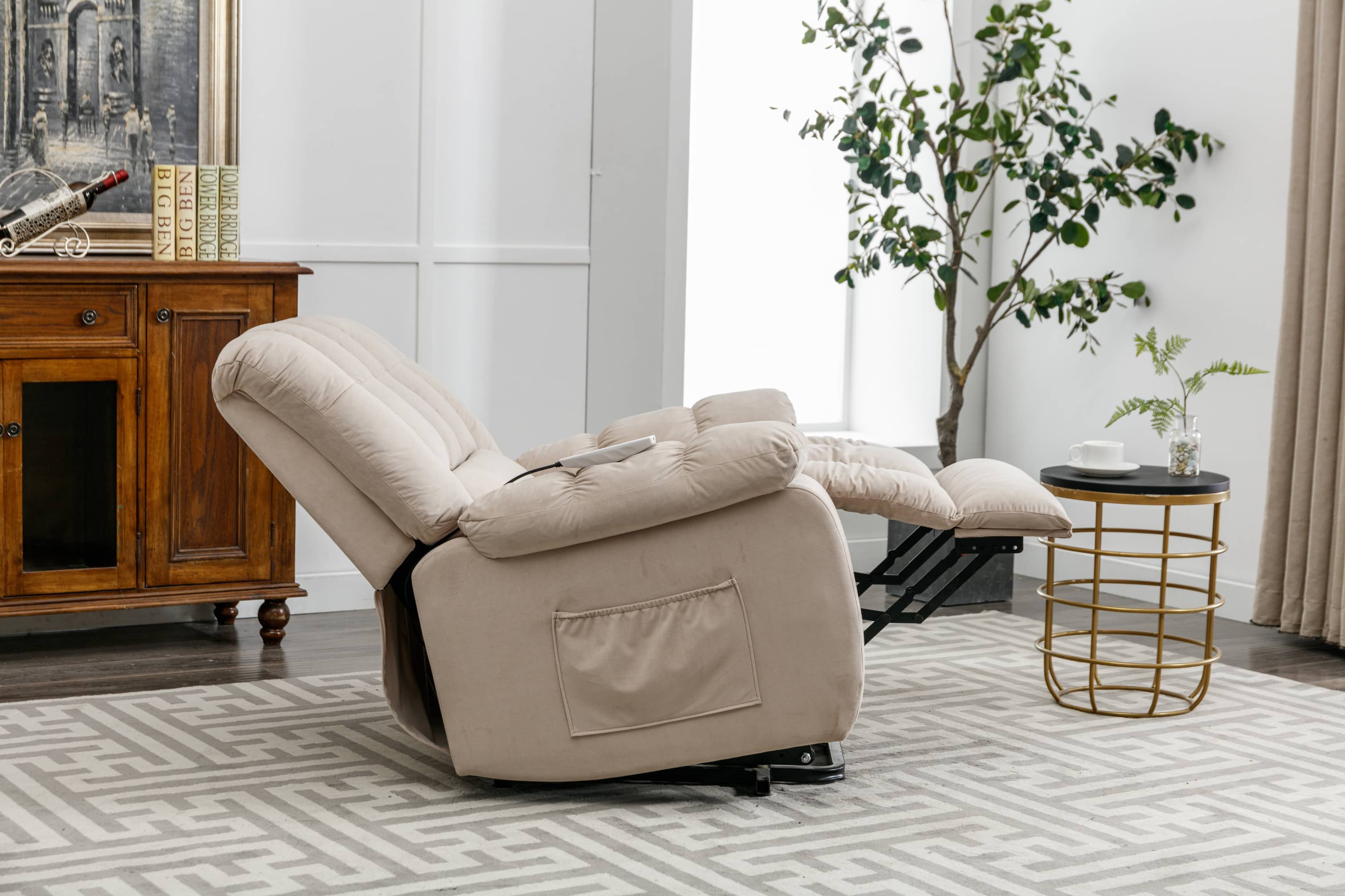 Beige Massage Lift Chair Recliner, side view