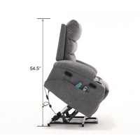 Overstuffed Large Power Lift Recliner with Massage and Heat, Gray, lifted specifications