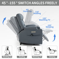 Blue Power Lift Recliner Chair with Vibration Massage and Lumbar Heat, recline and lift angles
