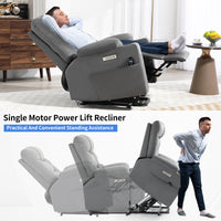 Grey Power Lift Recliner Chair with Vibration Massage and Lumbar Heat, lift and recline