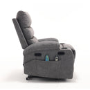 Overstuffed Large Power Lift Recliner with Massage and Heat, Gray, side view seated