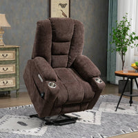 EMON'S Large and Wide Power Lift Recliner Chair with Massage and Heat, Brown, lifted room view