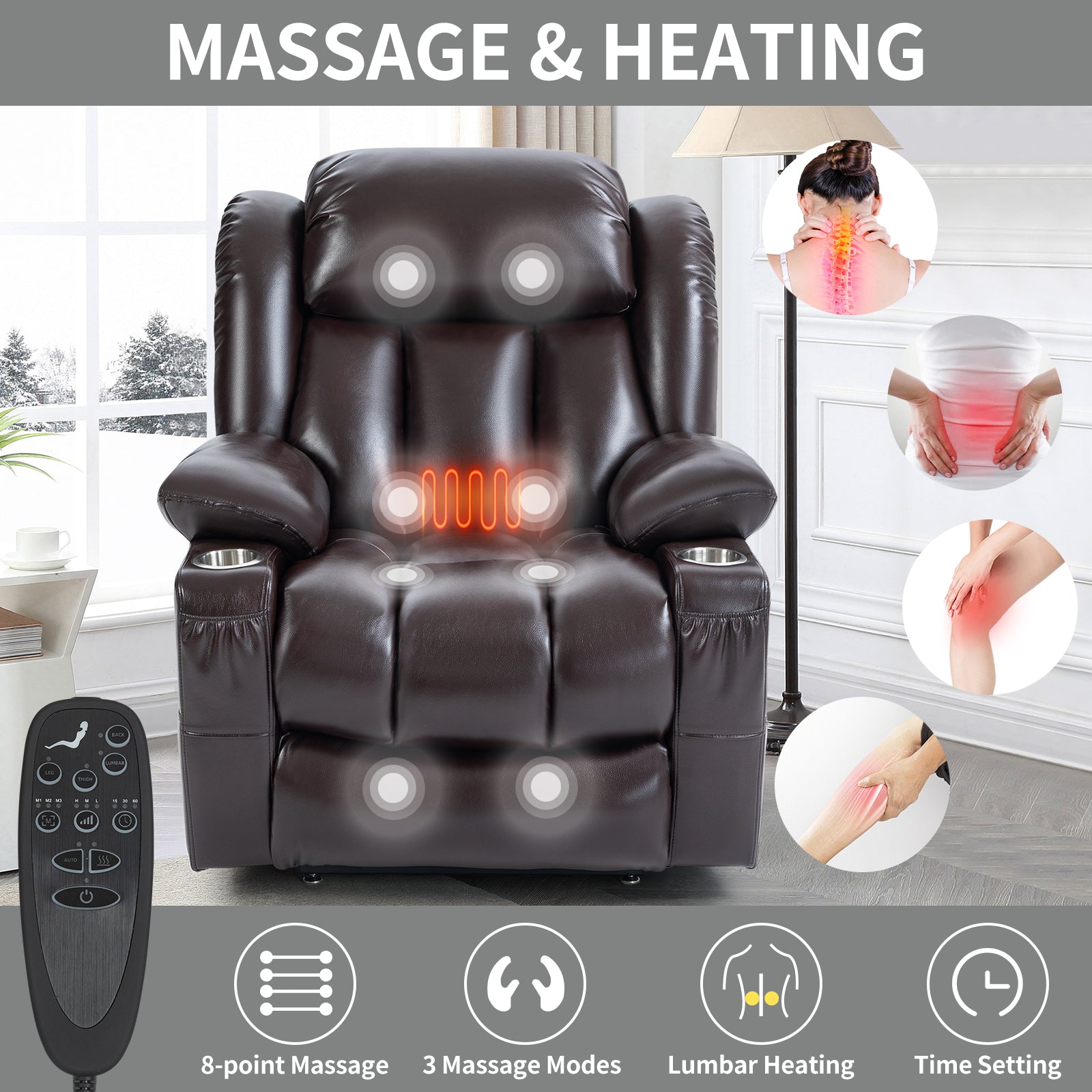 Brown Leatheraire Power Lift Recliner Chair, Heat and Massage