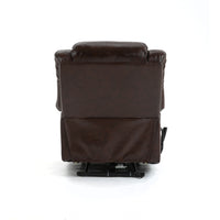 Brown Leather Power Lift Chair, seated, back view