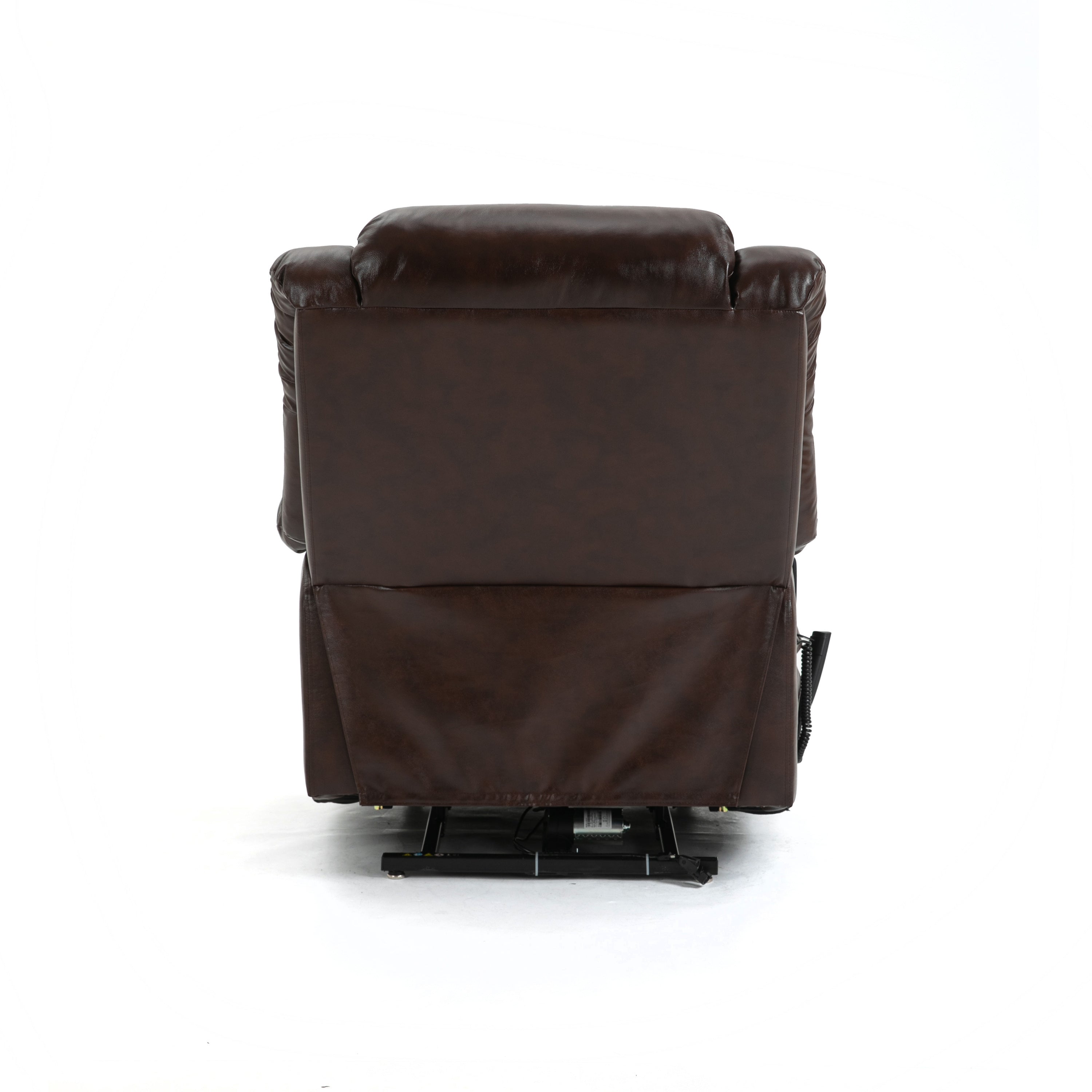 Brown Leather Power Lift Chair, seated, back view