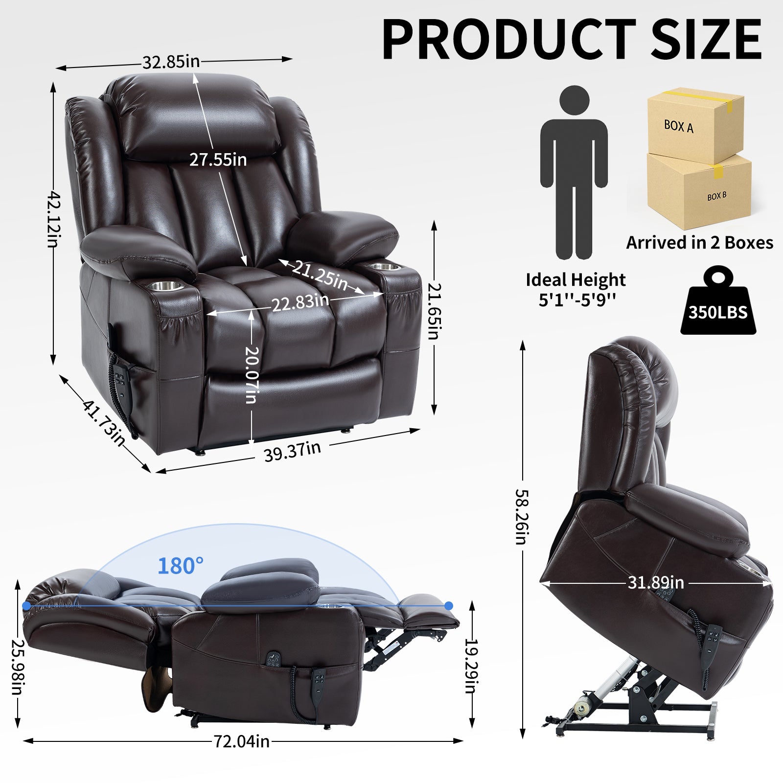 Brown Leatheraire Lifting Chair, product measurements