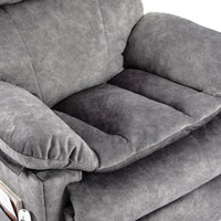Seat view of oversized modern velvet power lift recliner with heat and massage