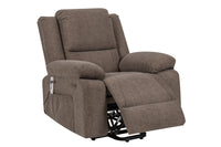 Power Lift Recliner Chair With Massage and Lumbar Heat, Brown, partially reclined
