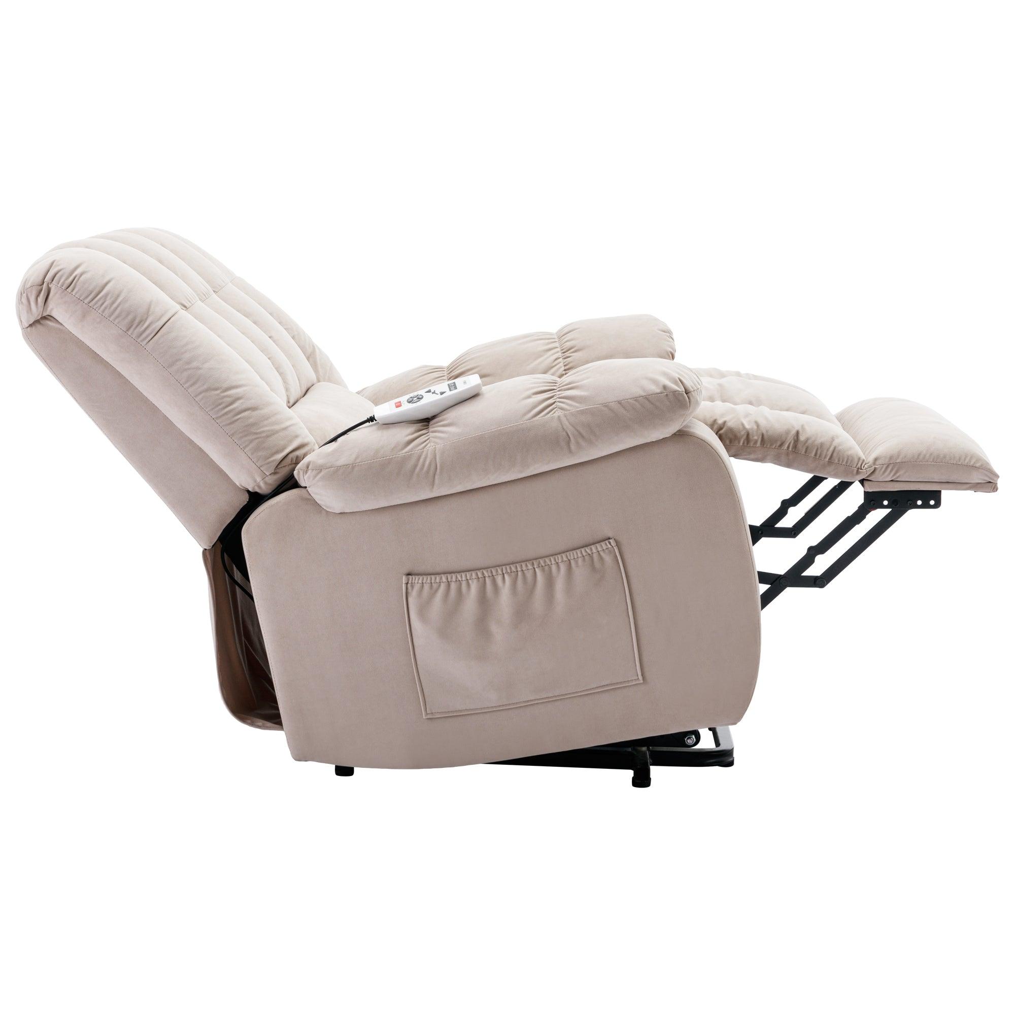 Beige Massage Lift Chair Recliner, side view reclined