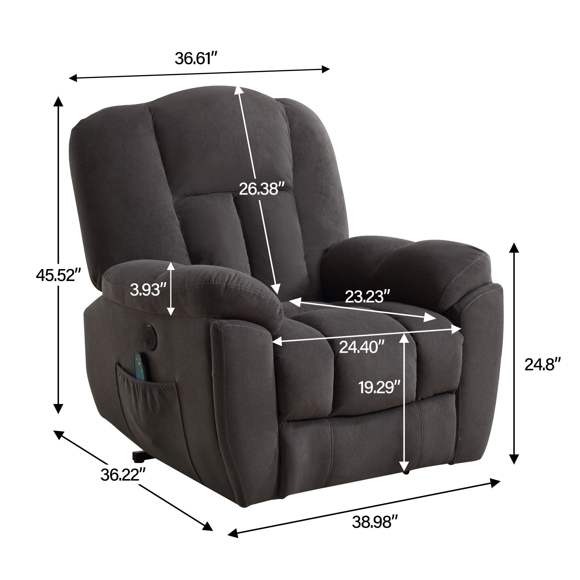 Infinite Position Power Lift Recliner with Heat and Massage, measurements