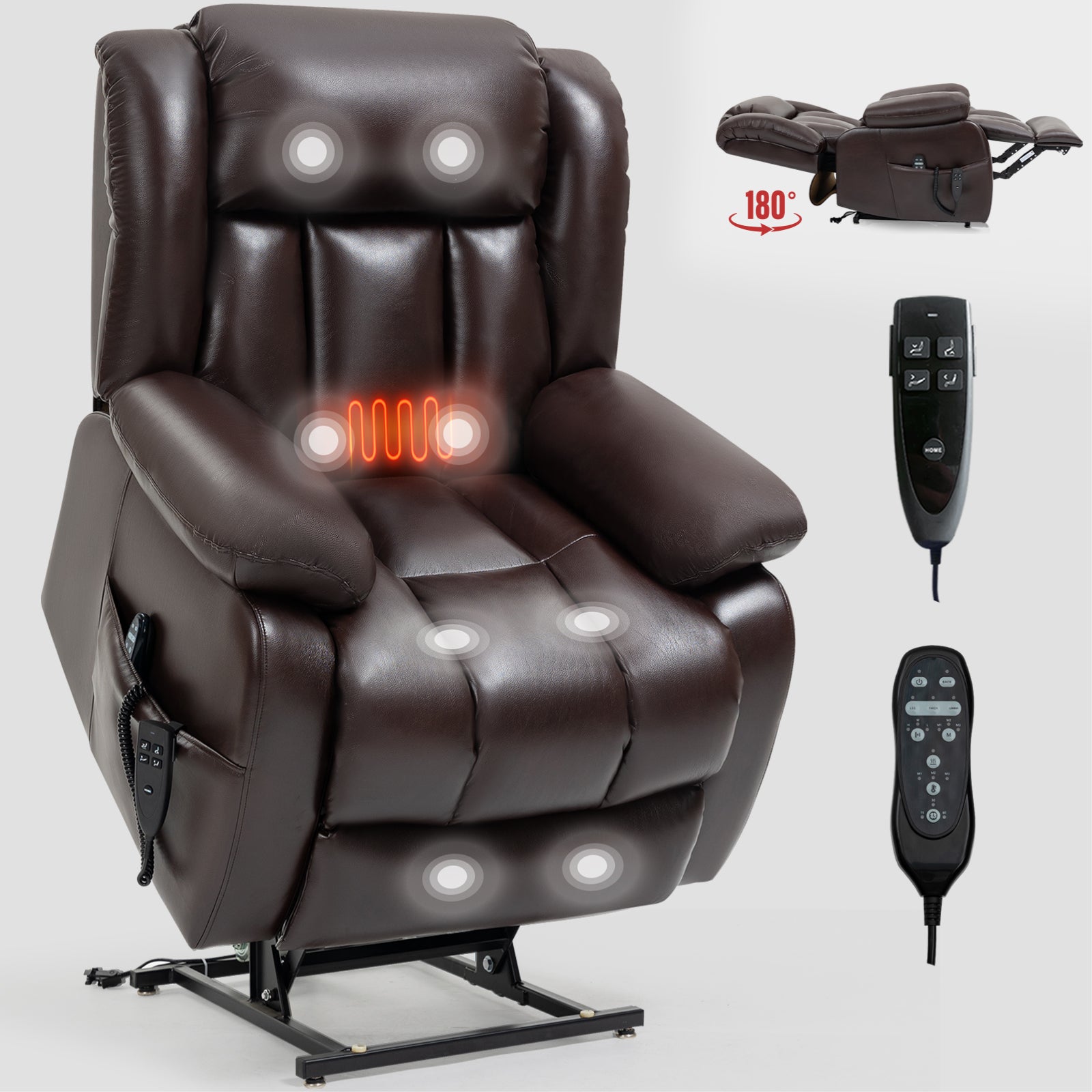 Brown Dual Motor Infinite Position Electric Medium size Power Lift Recliner Chair with 8-Point Vibration Massage and Lumbar Heating