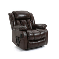 Brown Leather Power Lift Chair, seated, angle view