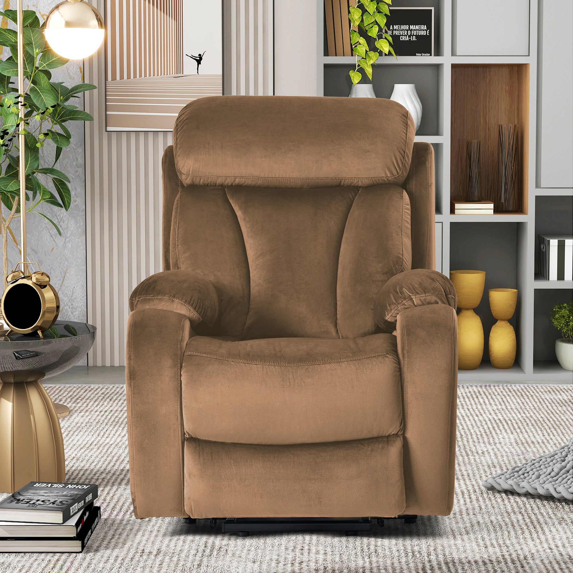 Power Lift Chair Recliner with Soft-Touch Fabric, seated view